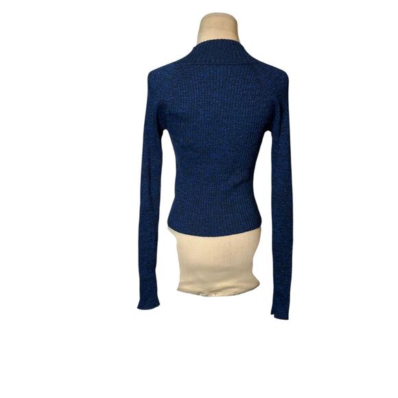 Open Edit Metallic Blue Knit Sparkly Cutout Long Sleeves Sweater Size Small - Picture 10 of 11
